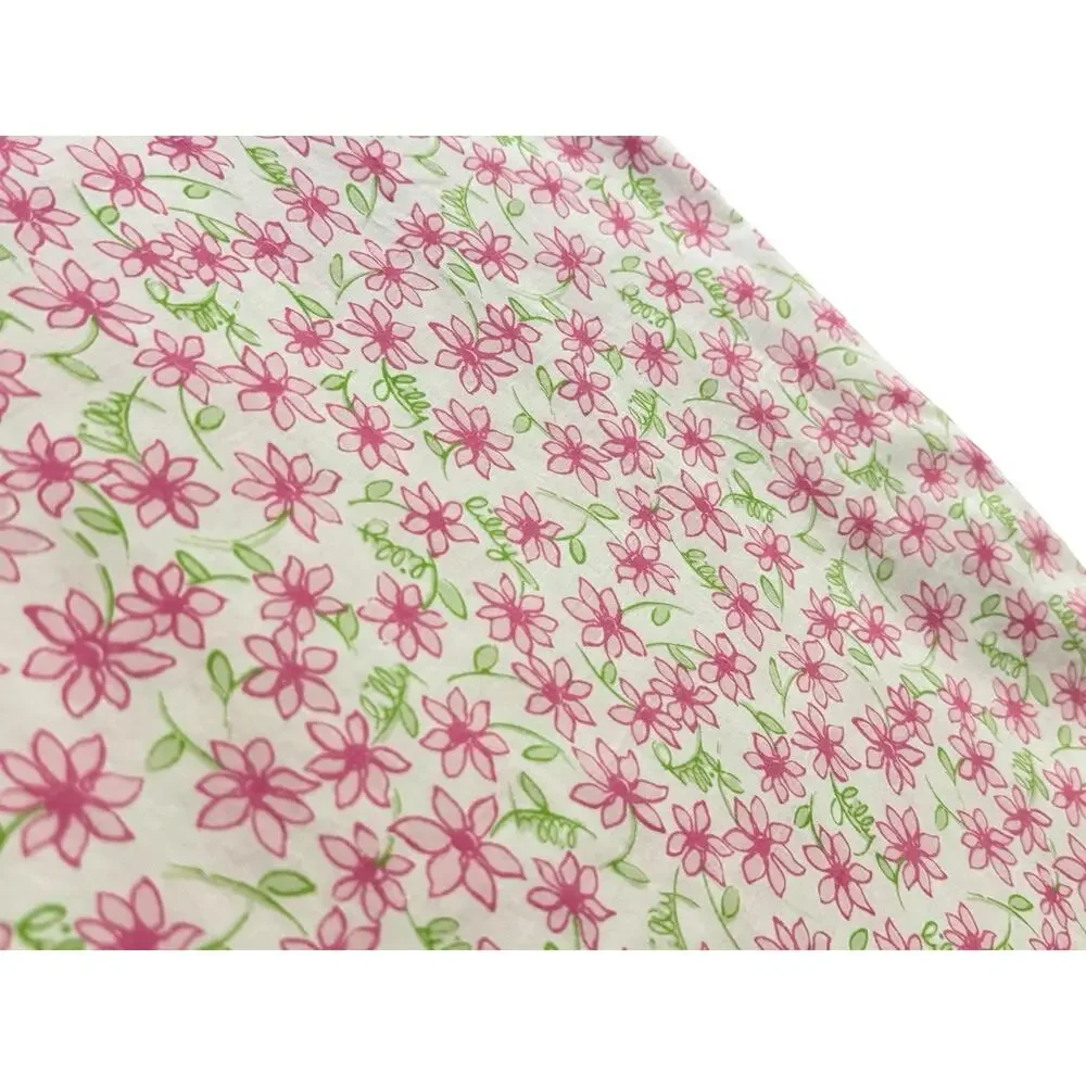 Lilly Pulitzer Discontinued Floral Flat Sheet Twin Size Cotton Pink White Green
